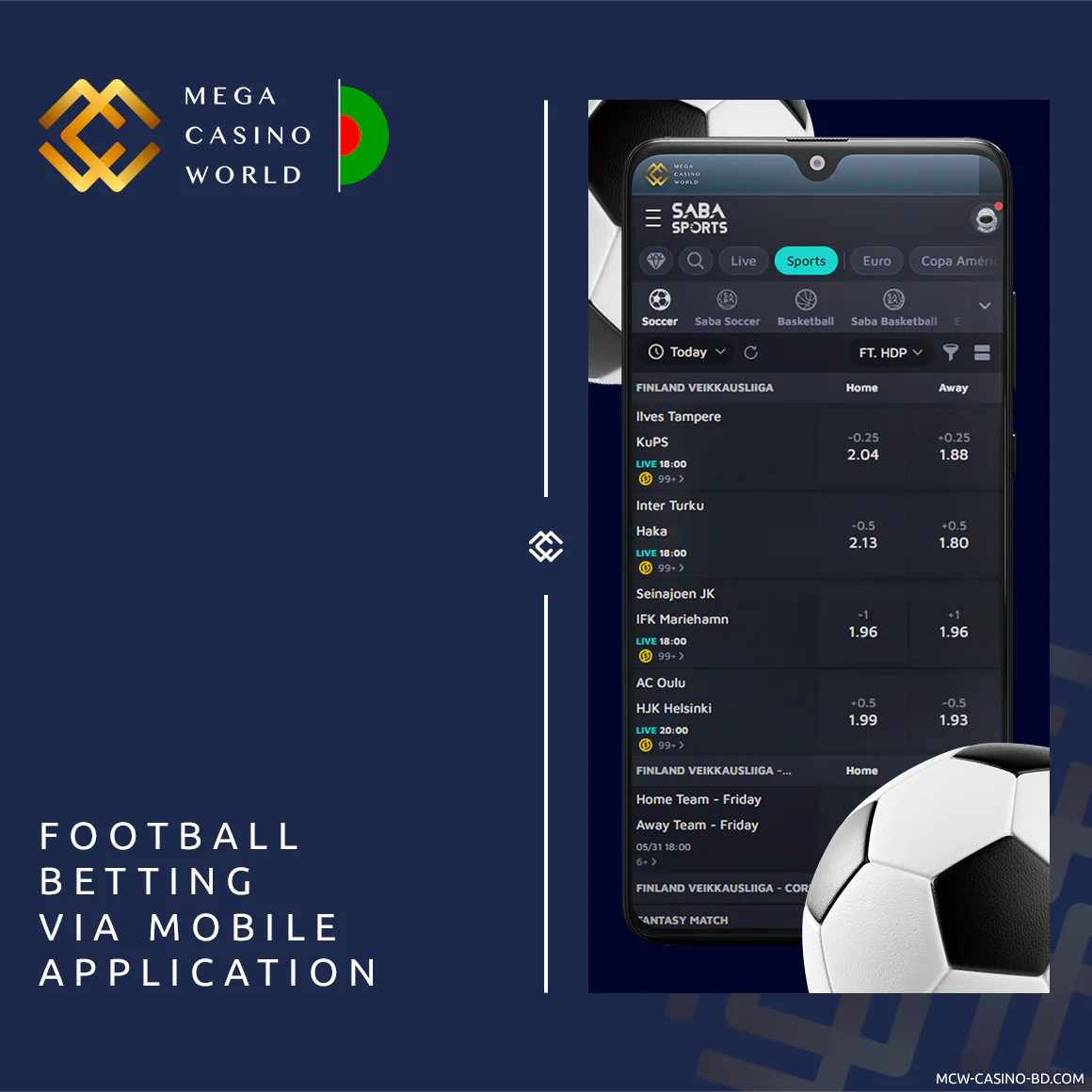 Bangladesh Players can bet of football using MCW Mobile App