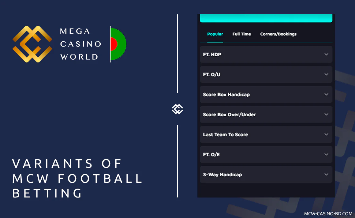 Variants of Football Betting odds at MCW Bangladesh