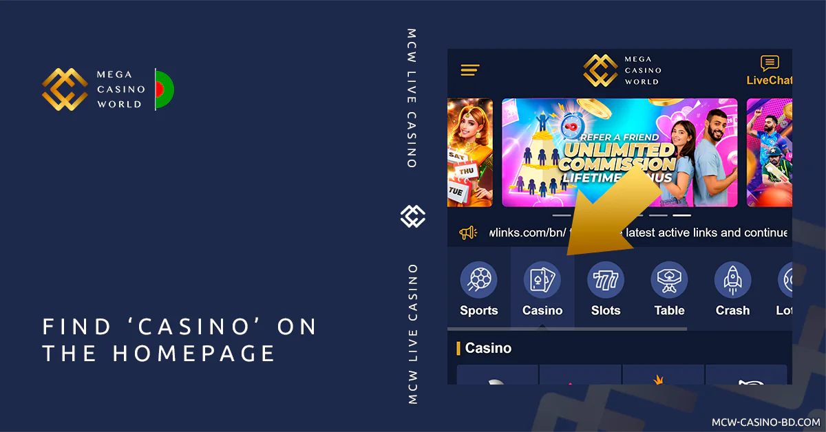 Go to the Live Casino section of MCW using top menu