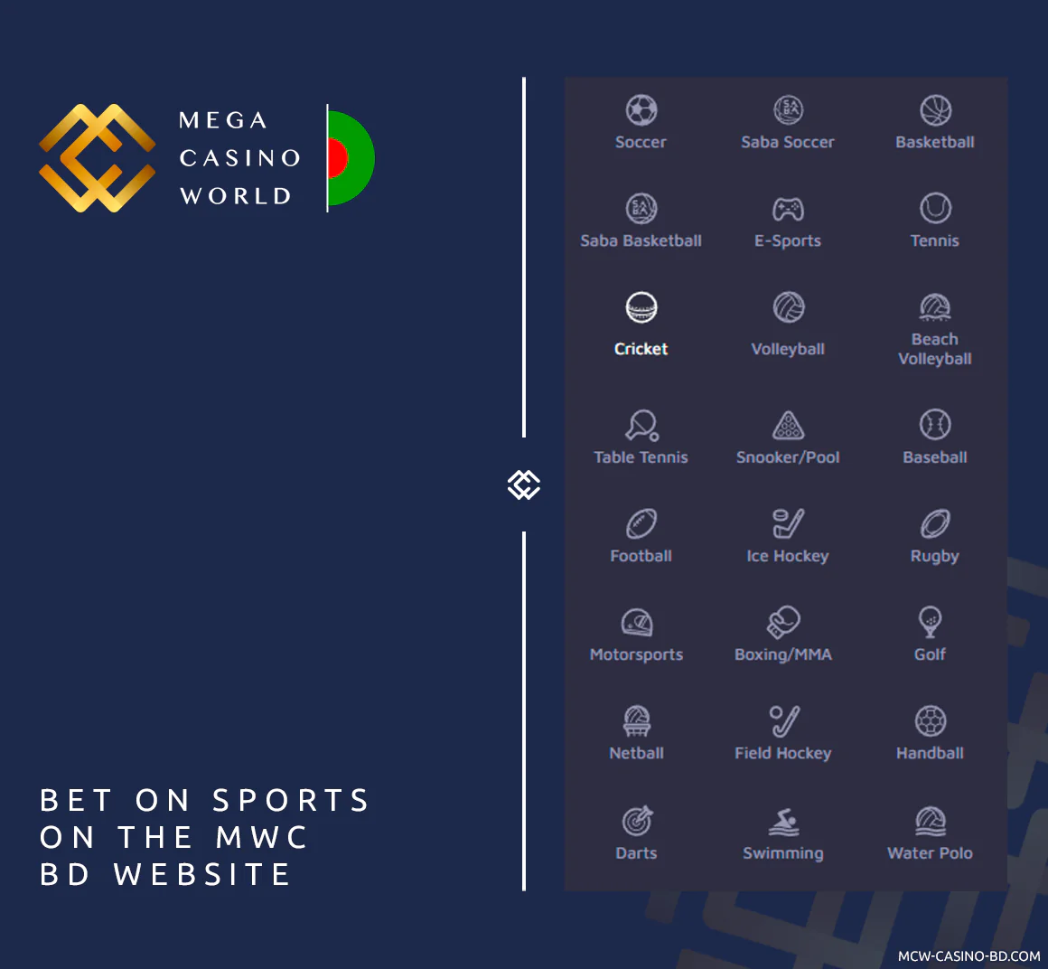 At MCW Bangladesh Players can bet on most popular sports event in exchange and sportsbook modes