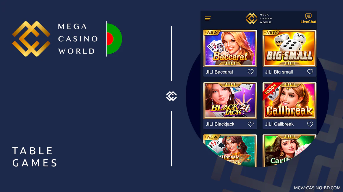 150 Most Popular Table Games are available at MCW Bangladesh Live Casino and Slots