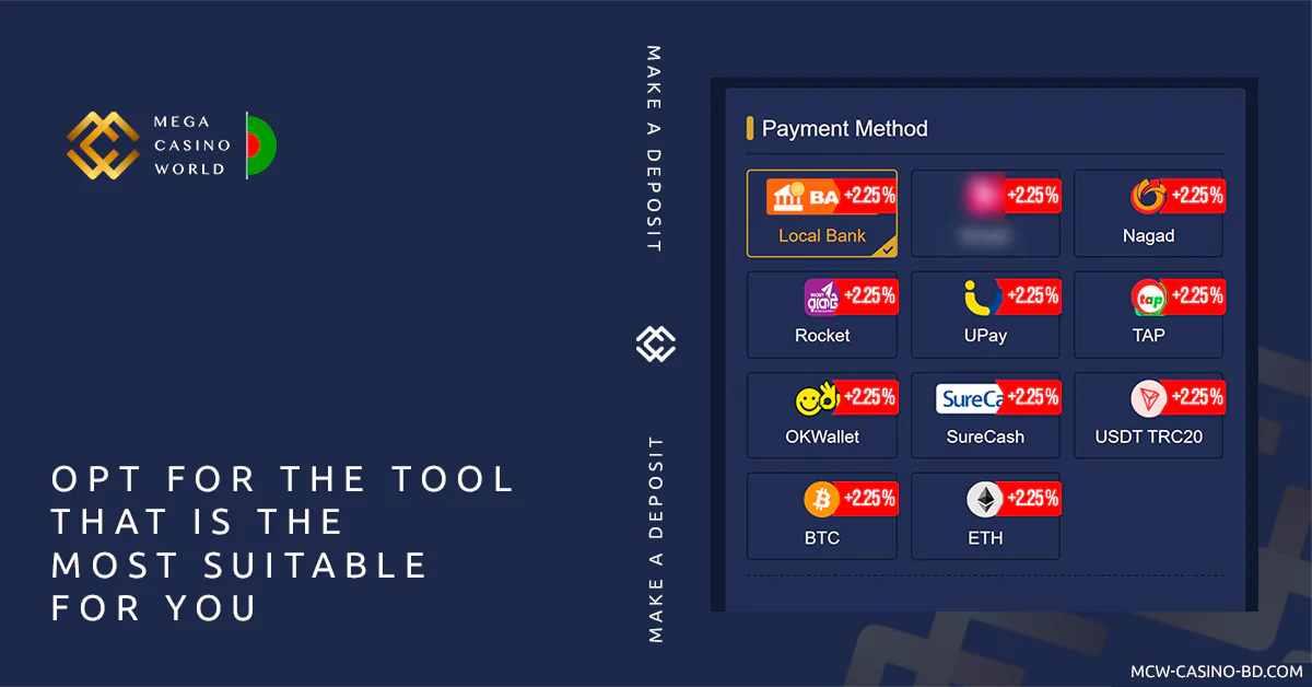 Choose most convenient payment option from the list - MCW Deposit